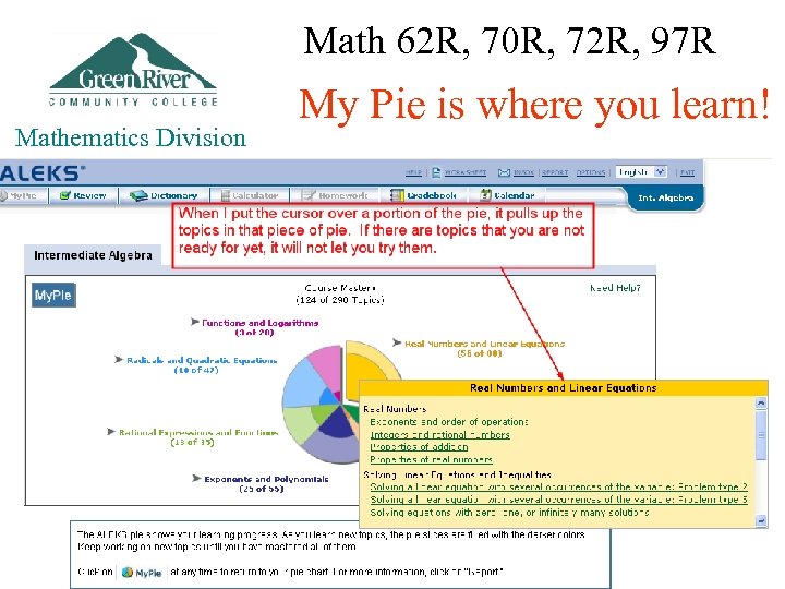 Math 62 R, 70 R, 72 R, 97 R Mathematics Division My Pie is