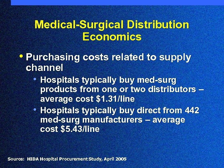 Medical-Surgical Distribution Economics • Purchasing costs related to supply channel • Hospitals typically buy