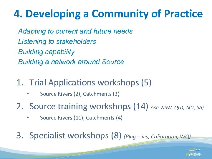 4. Developing a Community of Practice Adapting to current and future needs Listening to