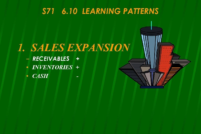 S 71 6. 10 LEARNING PATTERNS 1. SALES EXPANSION – RECEIVABLES + • INVENTORIES