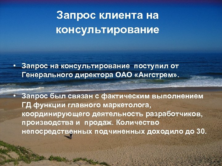 Запрос клиента на консультирование • Запрос на консультирование поступил от Генерального директора ОАО «Ангстрем»
