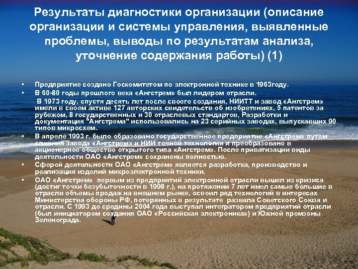 Результаты диагностики организации (описание организации и системы управления, выявленные проблемы, выводы по результатам анализа,