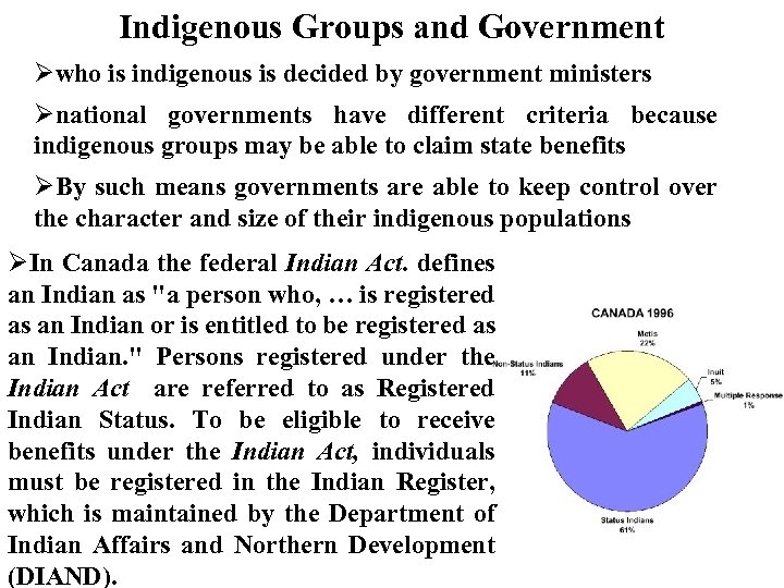 Indigenous Groups and Government who is indigenous is decided by government ministers national governments