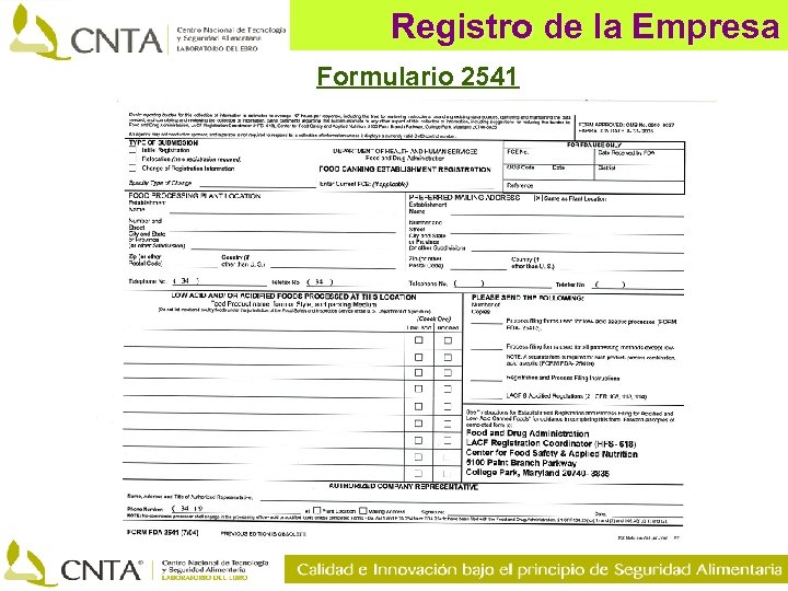 Registro de la Empresa Formulario 2541 