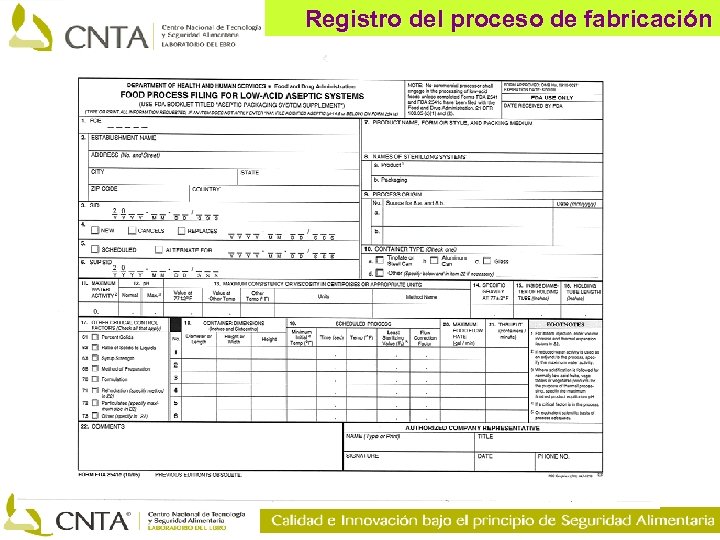 Registro del proceso de fabricación 2541 c 