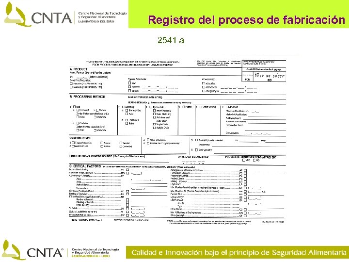 Registro del proceso de fabricación 2541 a 