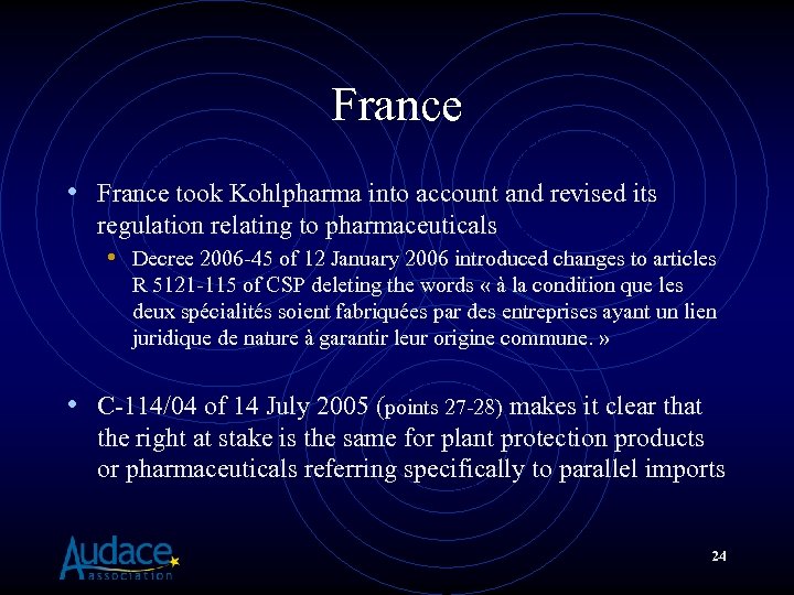 France • France took Kohlpharma into account and revised its regulation relating to pharmaceuticals