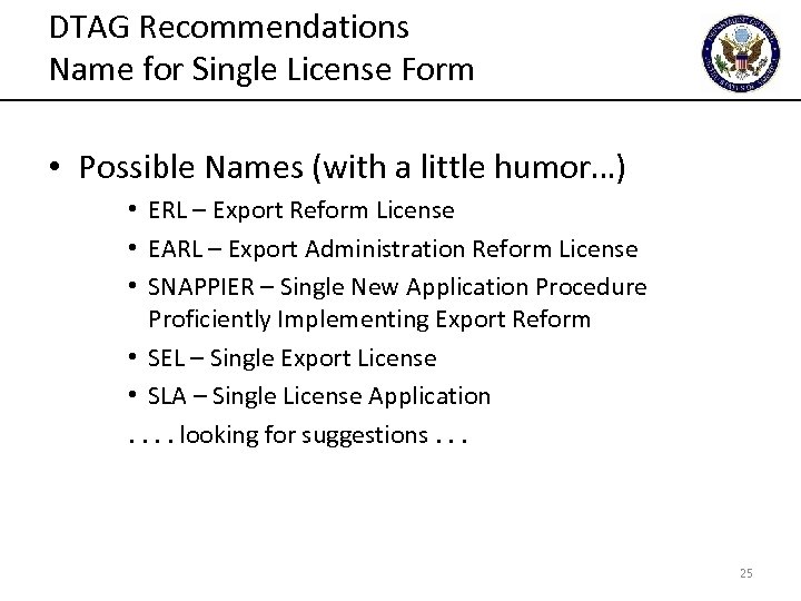 DTAG Recommendations Name for Single License Form • Possible Names (with a little humor…)