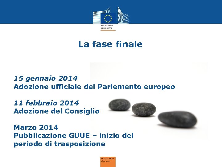 La fase finale 15 gennaio 2014 Adozione ufficiale del Parlemento europeo 11 febbraio 2014