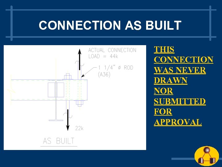 CONNECTION AS BUILT THIS CONNECTION WAS NEVER DRAWN NOR SUBMITTED FOR APPROVAL 