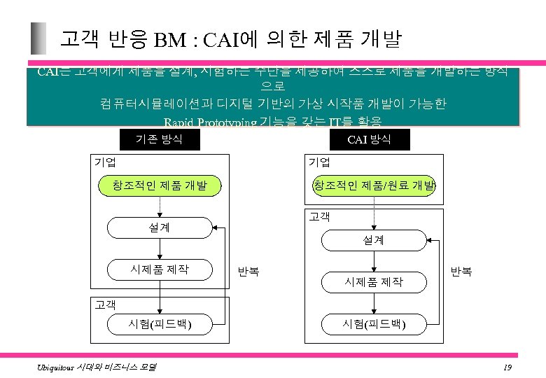 고객 반응 BM : CAI에 의한 제품 개발 CAI는 고객에게 제품을 설계, 시험하는 수단을