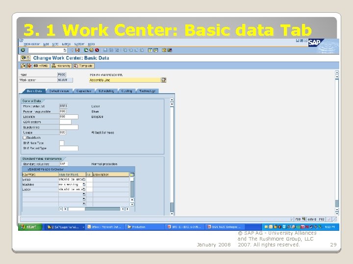 3. 1 Work Center: Basic data Tab January 2008 © SAP AG - University