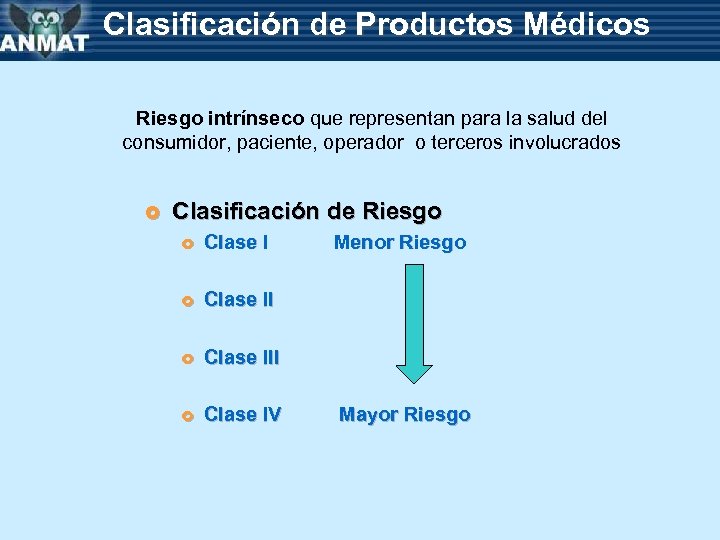 Clasificación de Productos Médicos Riesgo intrínseco que representan para la salud del consumidor, paciente,