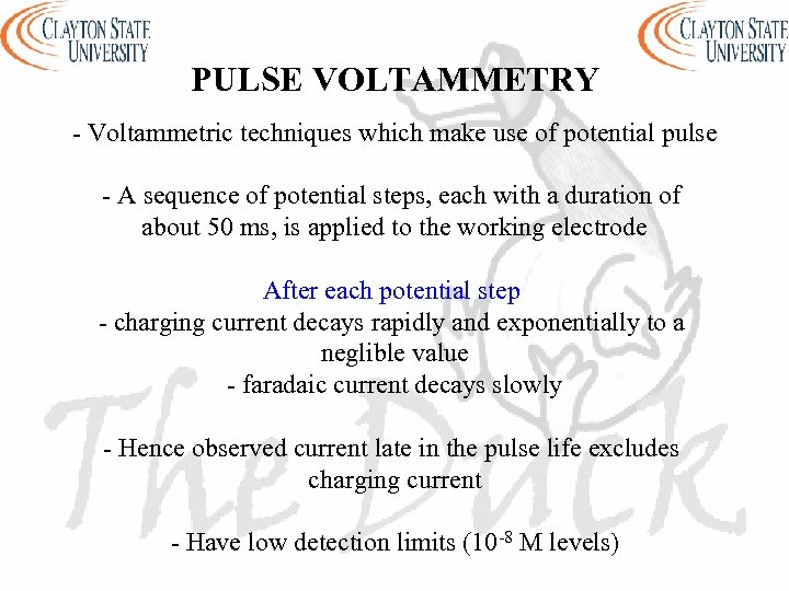 PULSE VOLTAMMETRY - Voltammetric techniques which make use of potential pulse - A sequence