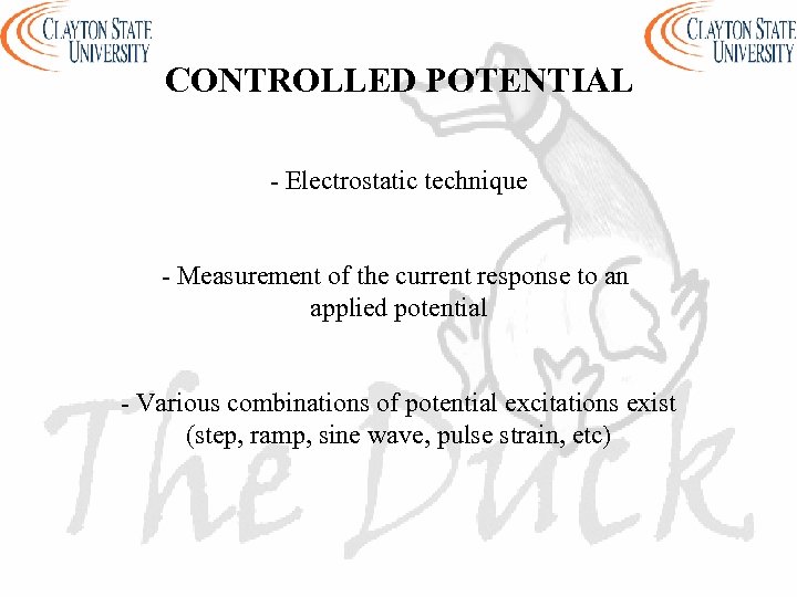 CONTROLLED POTENTIAL - Electrostatic technique - Measurement of the current response to an applied