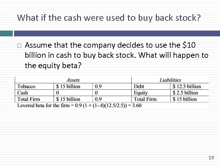 What if the cash were used to buy back stock? Assume that the company