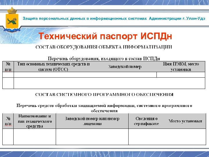 Защита персональных данных в информационных системах Администрации г. Улан-Удэ Технический паспорт ИСПДн 