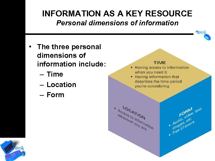 INFORMATION AS A KEY RESOURCE Personal dimensions of information • The three personal dimensions