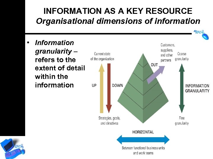 INFORMATION AS A KEY RESOURCE Organisational dimensions of information • Information granularity – refers