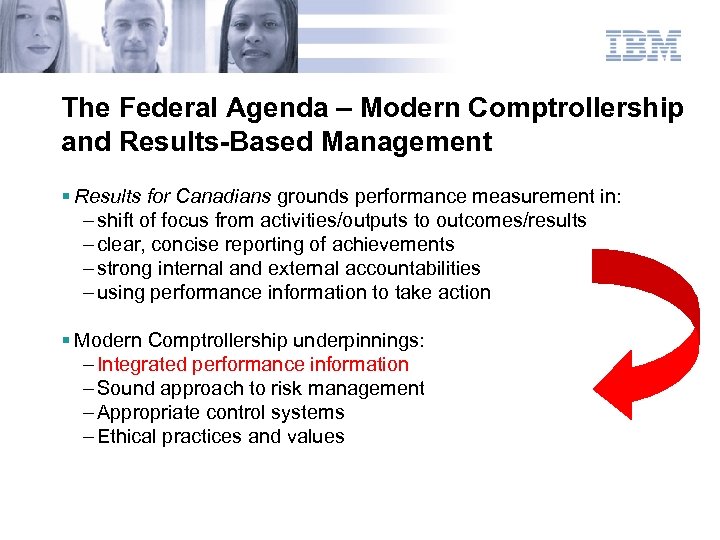 The Federal Agenda – Modern Comptrollership and Results-Based Management § Results for Canadians grounds