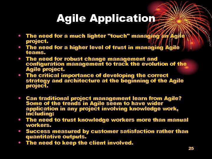 Agile Application • The need for a much lighter "touch" managing an Agile project.