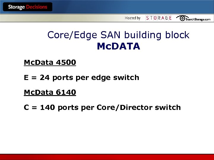 Core/Edge SAN building block Mc. DATA Mc. Data 4500 E = 24 ports per