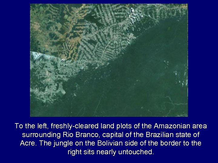 To the left, freshly-cleared land plots of the Amazonian area surrounding Rio Branco, capital
