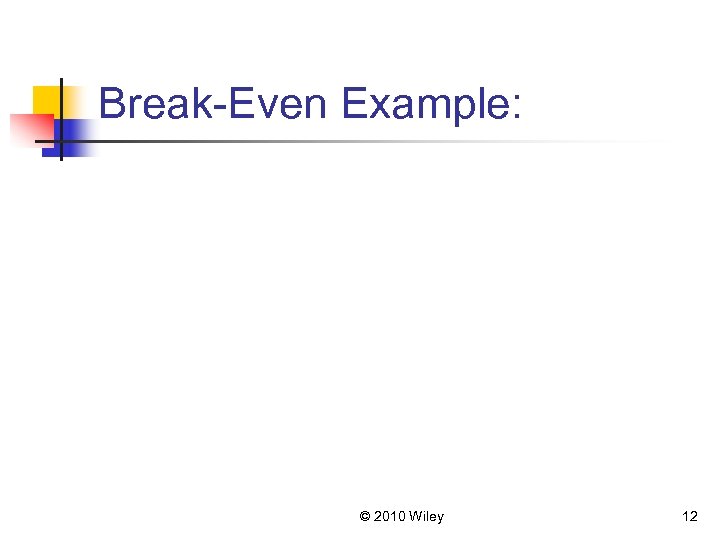 Break-Even Example: © 2010 Wiley 12 