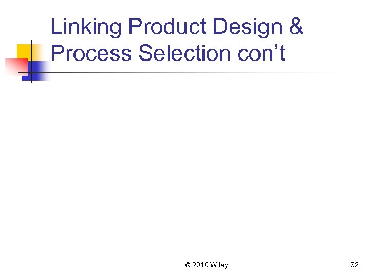 Linking Product Design & Process Selection con’t © 2010 Wiley 32 