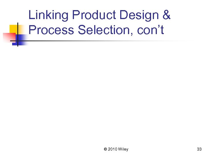 Linking Product Design & Process Selection, con’t © 2010 Wiley 33 
