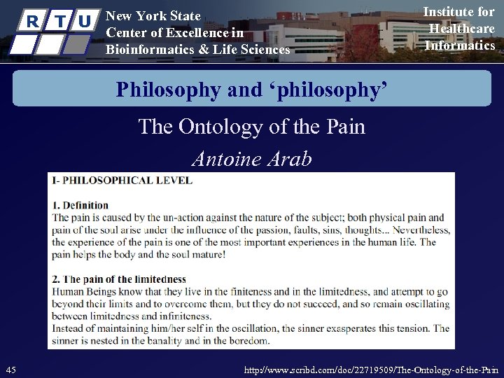 R T U New York State Center of Excellence in Bioinformatics & Life Sciences