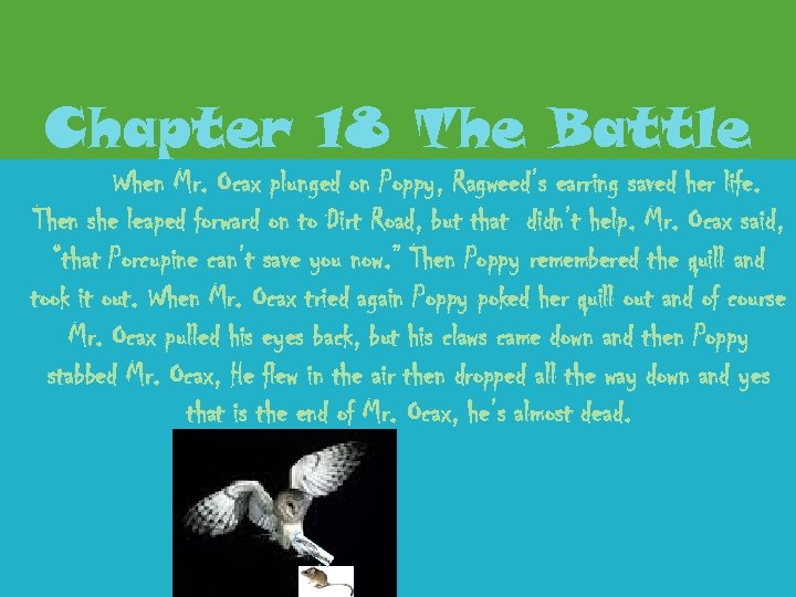 Chapter 18 The Battle When Mr. Ocax plunged on Poppy, Ragweed’s earring saved her