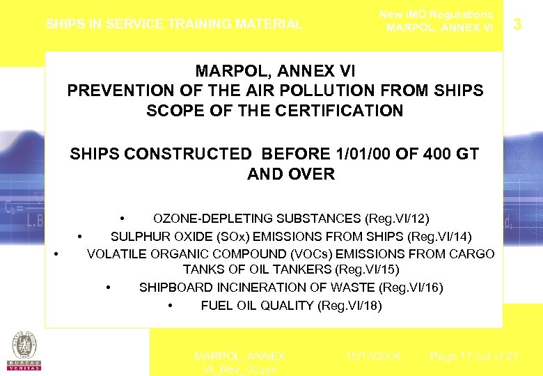 SHIPS IN SERVICE TRAINING MATERIAL New IMO Regulations