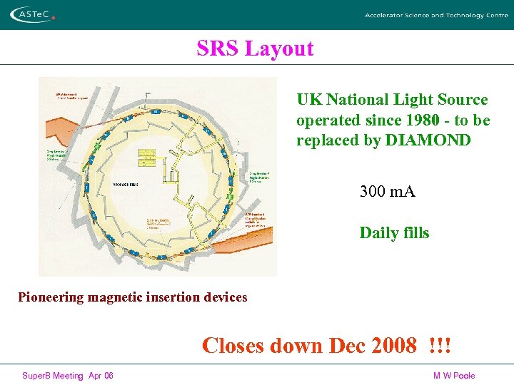 SRS Layout UK National Light Source operated since 1980 - to be replaced by