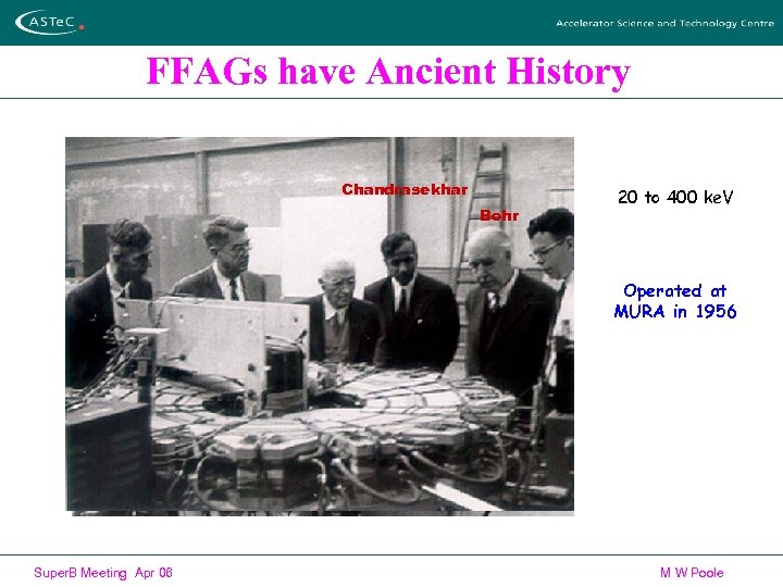 FFAGs have Ancient History Chandrasekhar Bohr 20 to 400 ke. V Operated at MURA