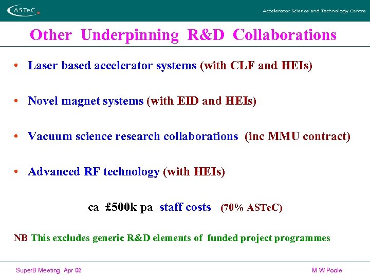 Other Underpinning R&D Collaborations • Laser based accelerator systems (with CLF and HEIs) •