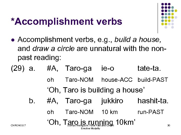 *Accomplishment verbs, e. g. , build a house, and draw a circle are unnatural