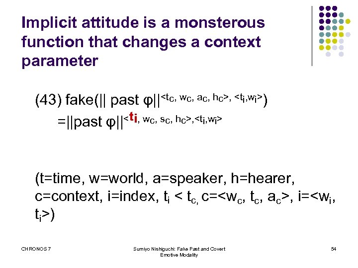 Implicit attitude is a monsterous function that changes a context parameter (43) fake(|| past