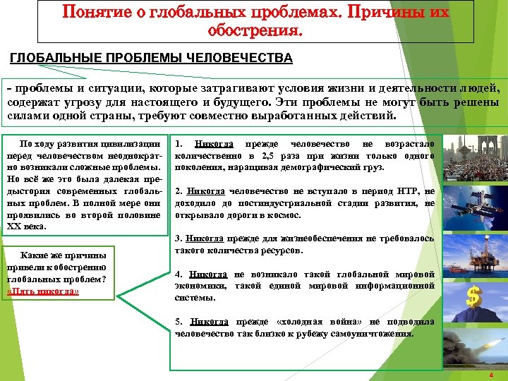 Понятие о глобальных проблемах. Причины их обострения. ГЛОБАЛЬНЫЕ ПРОБЛЕМЫ ЧЕЛОВЕЧЕСТВА - проблемы и ситуации,