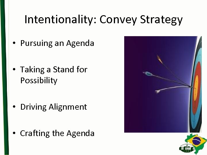 Intentionality: Convey Strategy • Pursuing an Agenda • Taking a Stand for Possibility •