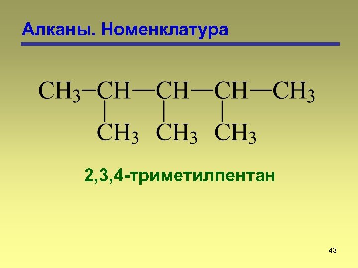 Алканы. Номенклатура 2, 3, 4 -триметилпентан 43 