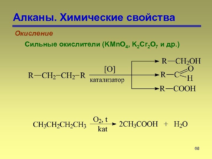 Алканы. Химические свойства Окисление Сильные окислители (KMn. O 4, K 2 Cr 2 O