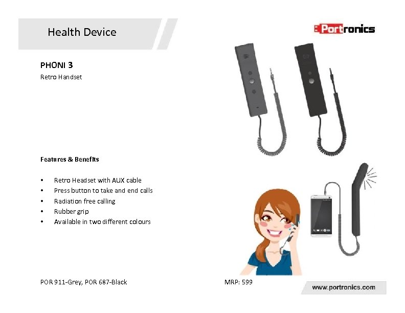 Health Device PHONI 3 Retro Handset Features & Benefits • • • Retro Headset