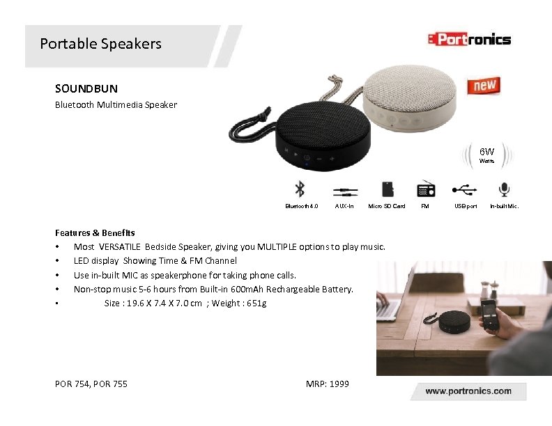 Portable Speakers SOUNDBUN Bluetooth Multimedia Speaker 6 W Watts Bluetooth 4. 0 AUX-In Micro