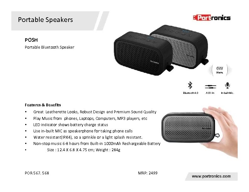 Portable Speakers POSH Portable Bluetooth Speaker 6 W Watts Bluetooth 4. 0 Features &