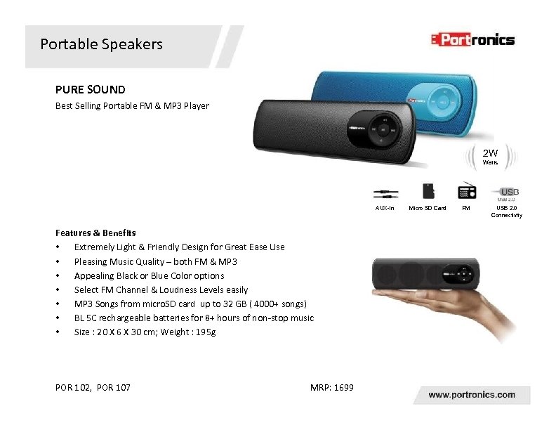 Portable Speakers PURE SOUND Best Selling Portable FM & MP 3 Player 2 W