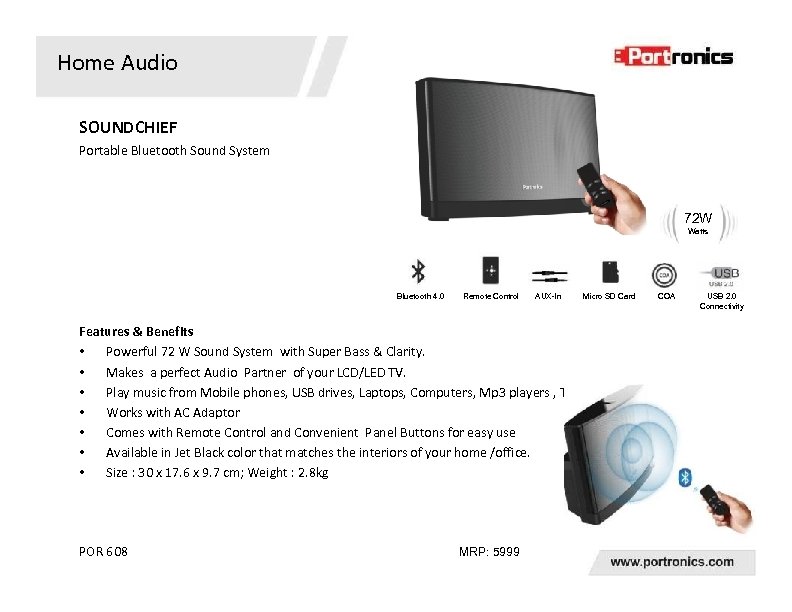 Home Audio SOUNDCHIEF Portable Bluetooth Sound System 72 W Watts Bluetooth 4. 0 Remote