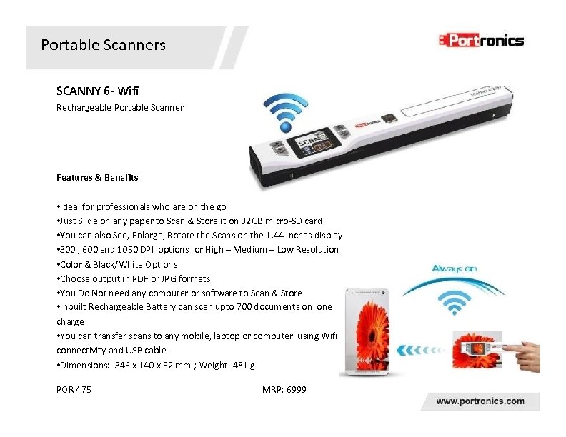 Portable Scanners SCANNY 6 - Wifi Rechargeable Portable Scanner Features & Benefits • Ideal