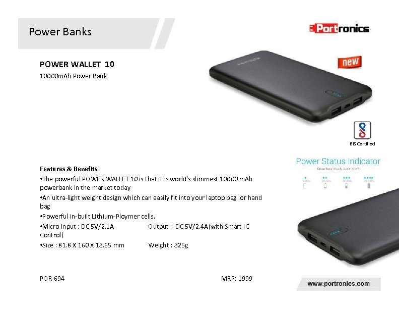 Power Banks POWER WALLET 10 10000 m. Ah Power Bank BIS Certified Features &