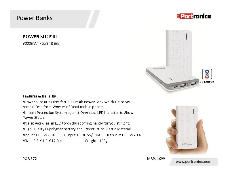 Power Banks POWER SLICE III 8000 m. Ah Power Bank BIS Certified Features &